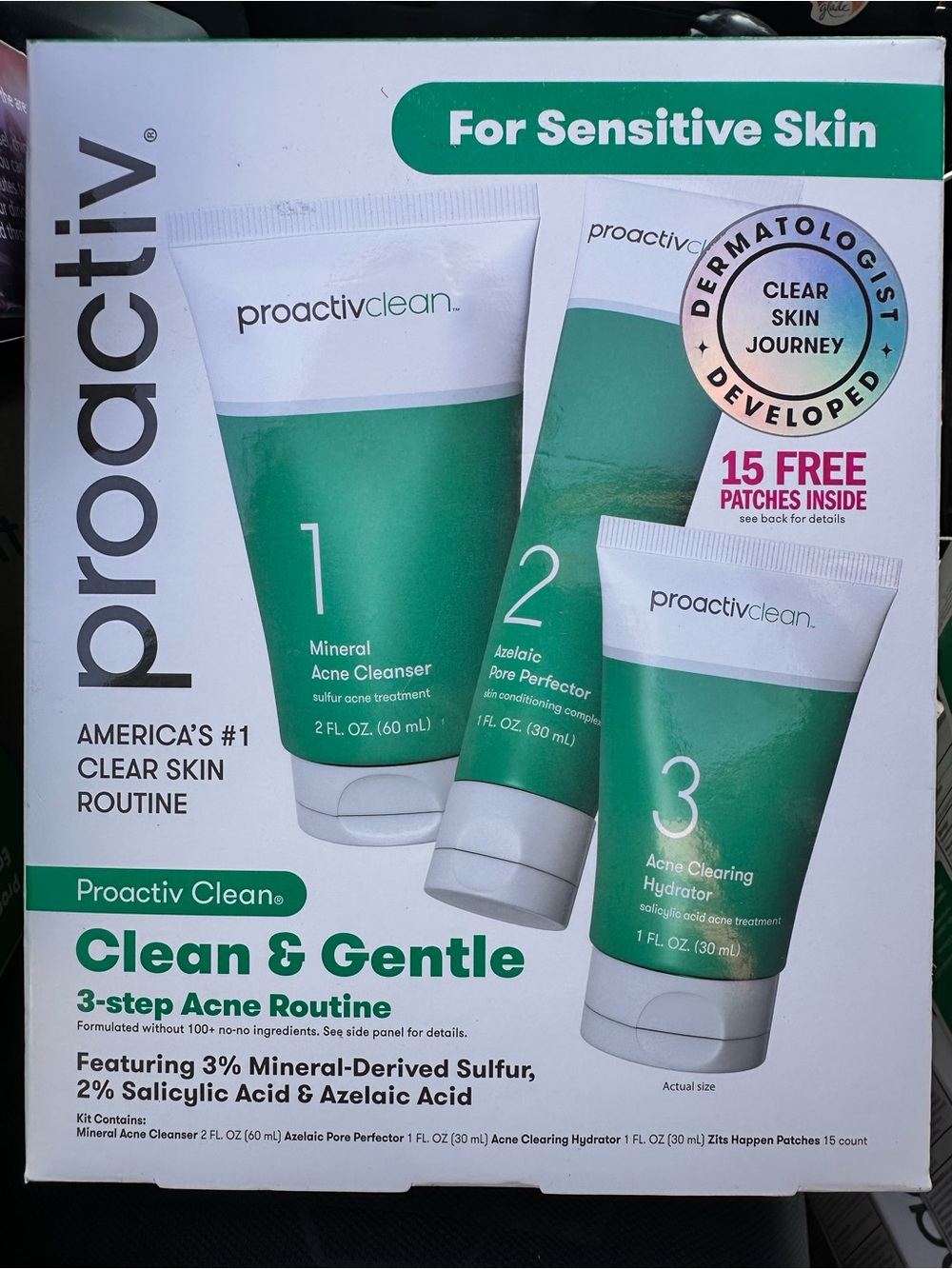 Proactiv Clean 3 Step Sensitive Skin Kit W/ 15 Pimple Patches New! Exp 10/2026